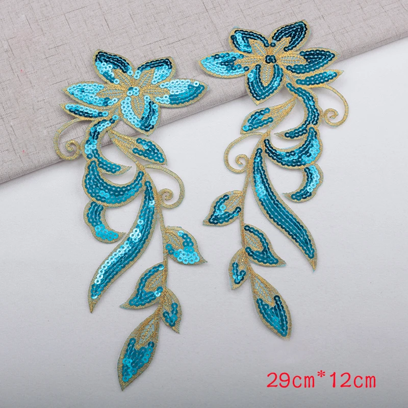 1 Pair Sequin Flower Embroidered Patches For Clothing Dress Accessories Applique Handmade Badges Sewing Crafts