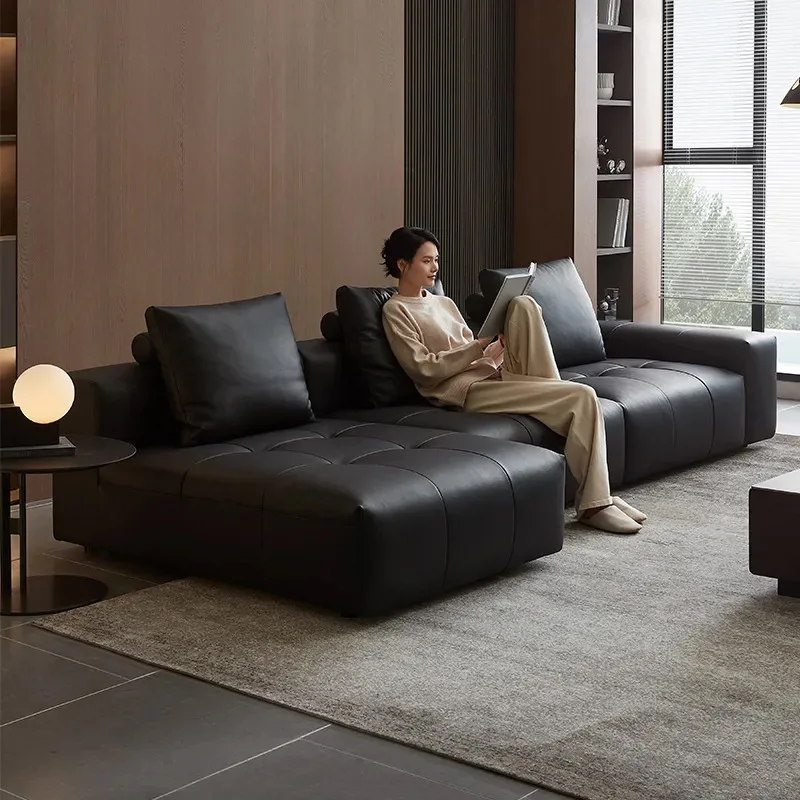New high-backrest Lawrence sofa Modern light luxury sofa Italian minimalist straight-row leather art sofa