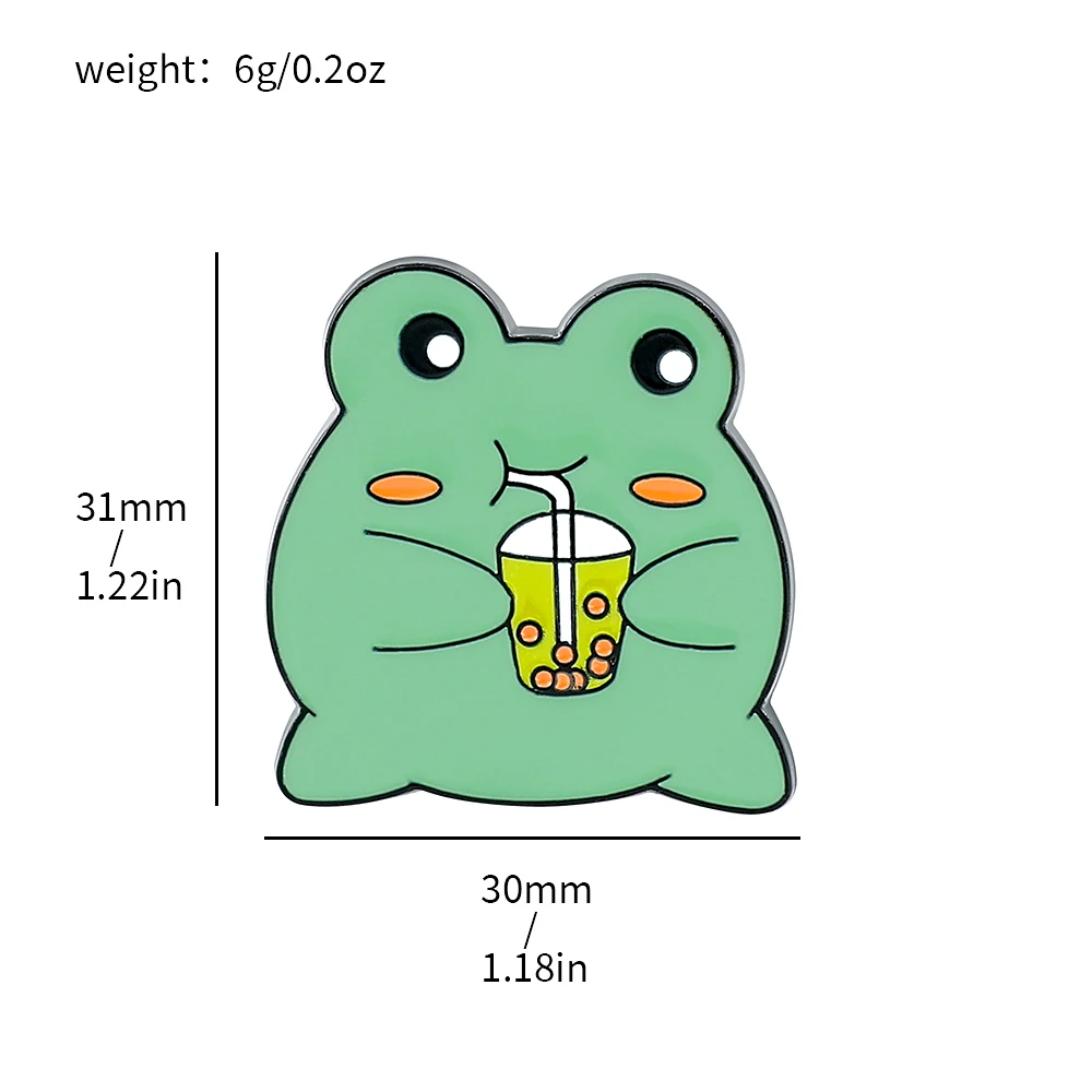 Cartoon Drinks Milk Tea Frog Enamel Pin Cute Animal Frog Metal Badge Brooch Clothing Backpack Lapel Pin Jewelry Accessories Gift