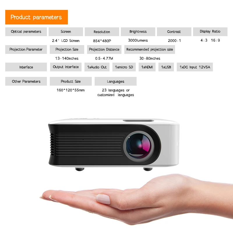 

Newest A30 Mini Projectors Portable Home Theater Cinema Laser Smart TV Beamer LED Video Projector Movie Via HD Port