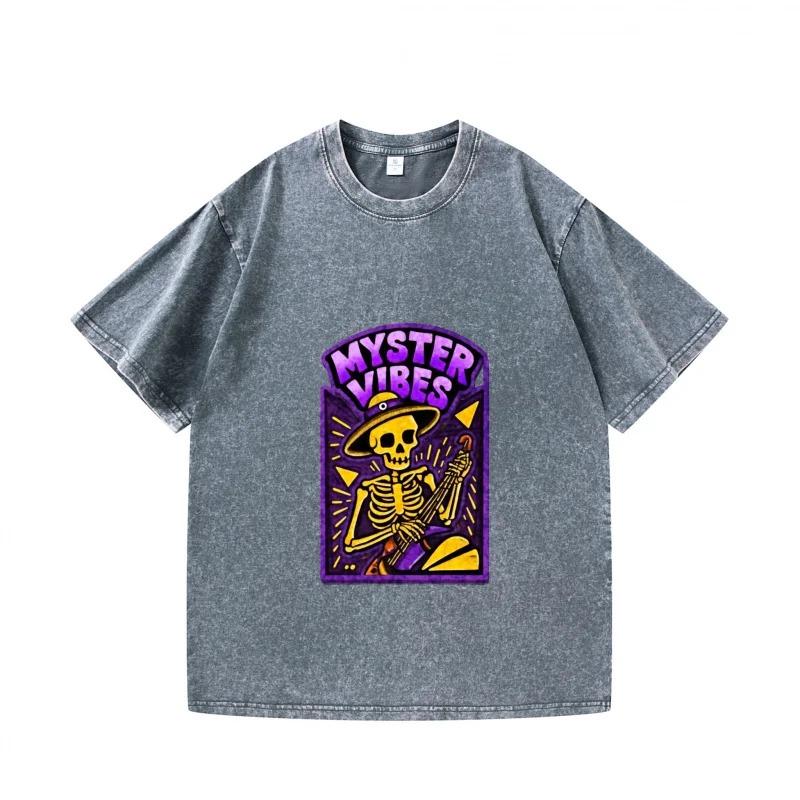 Camiseta de hombre - Gris Myster Vibes Estampado de calavera Casual y versátil