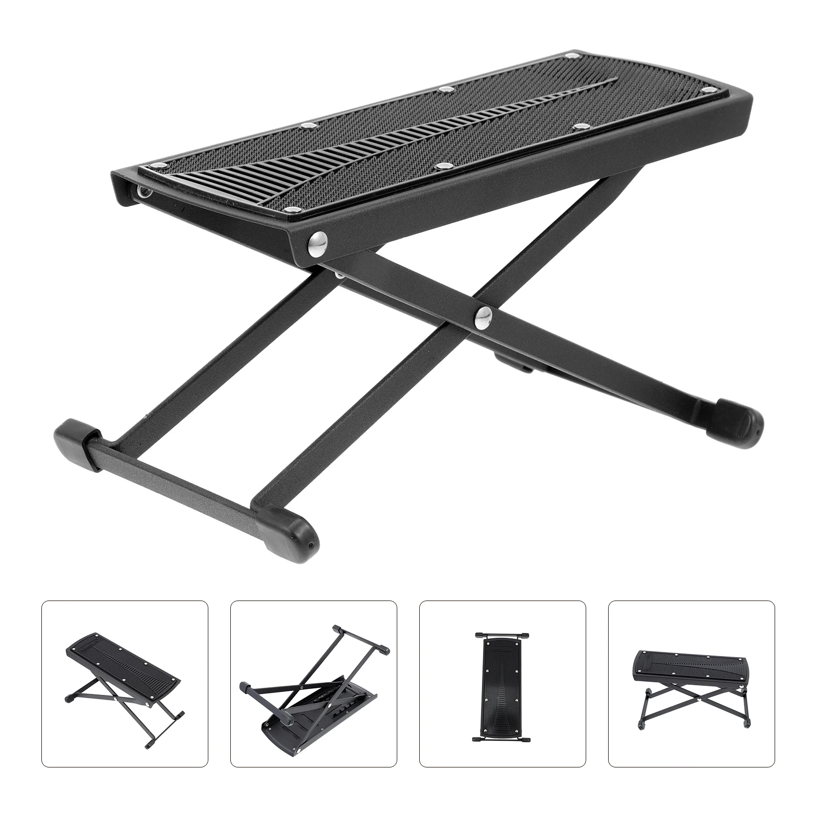 

1pc Guitar Pedal Footstool Foldable Adjustable Lightweight Portable Iron Foot Support For Home Practice Performance Black Color