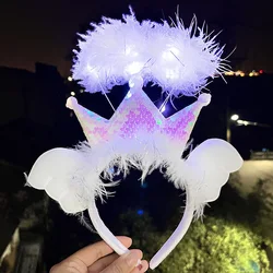 Glowing Crown Hair Hoop With LED Light Fairy Girl Hair Accessories Flashing Light-Up Hairband For Birtyday Wedding Costume Props