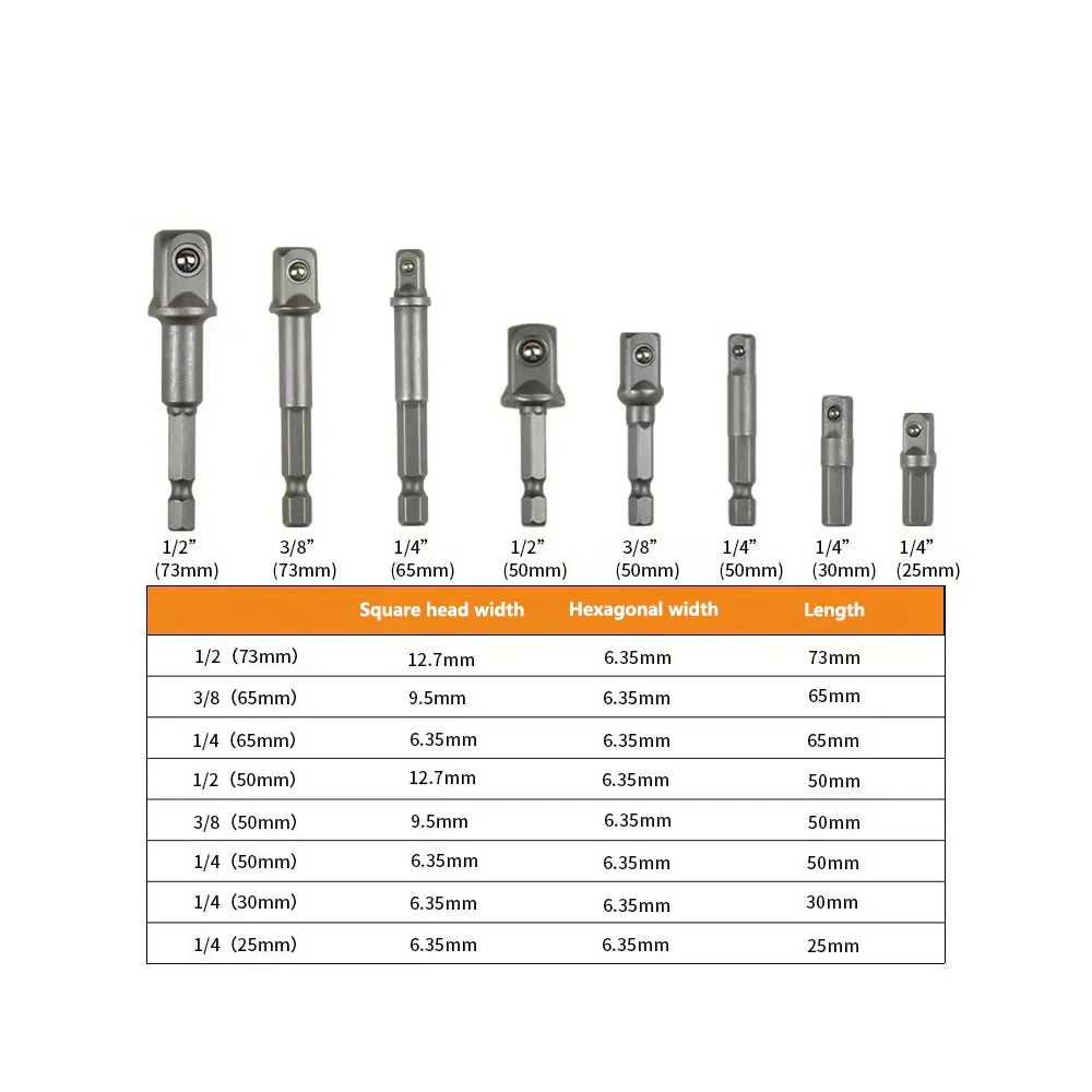 1/4 3/8 1/2 50MM 65-73MM Hex Shank Convert Socket Adapter Ball Ad Conversion Connecting Rod Joint Extension Rod