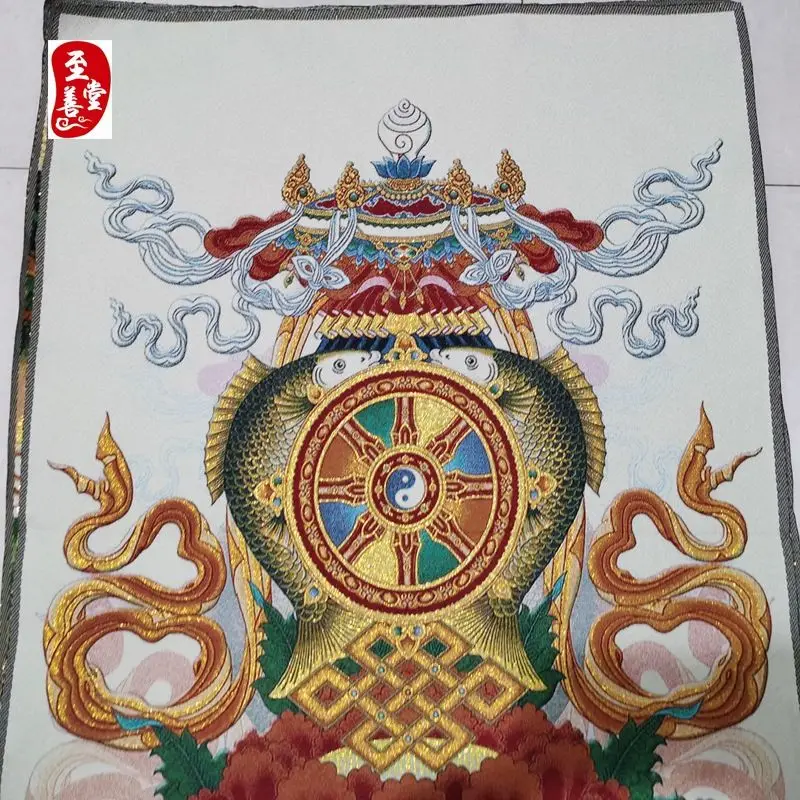 Tibet Tibetan Cloth Silk Buddhist Eight Auspicious Symbols Thangka Tangka Embroidery Painting