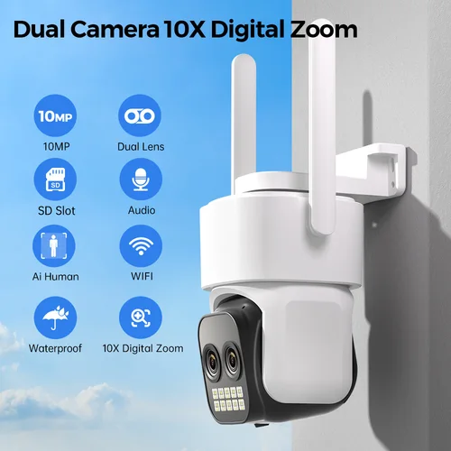 Imagen 2 del producto Cámara IP PTZ de doble lente con Zoom híbrido 4K 10x 8MP 3,6 + 12mm WiFi detección humana BESDER Audio seguridad Video vigilancia