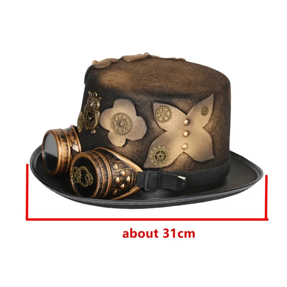 Steampunk Top Hat with Detachable Goggles and Flower for Men and Women Hat Flower Design