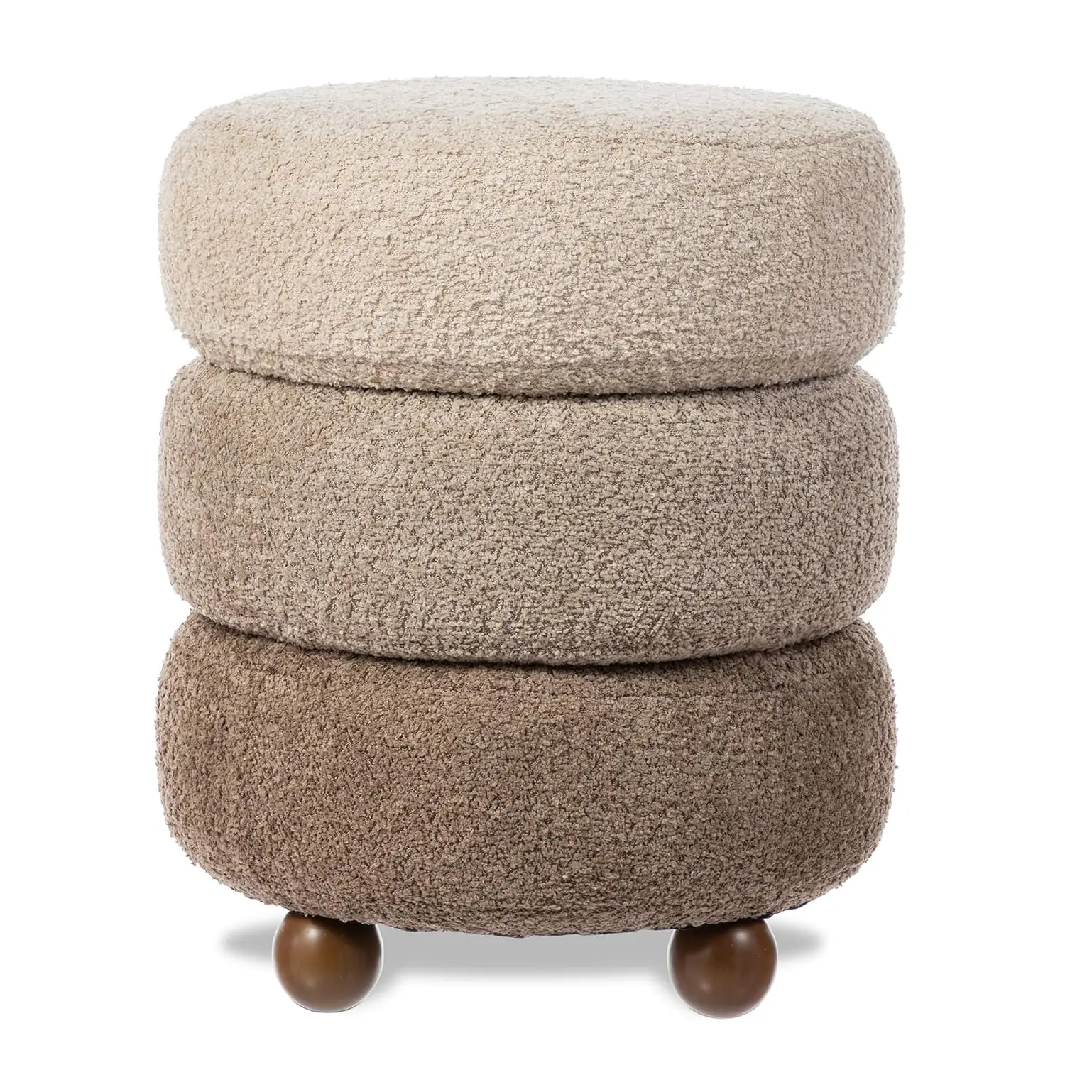 

Round Storage Ottoman Foot Stool Upholstered Vanity Rubberwood Ball Feet Bedroom Living Room Dorm Gradient Brown, Customized
