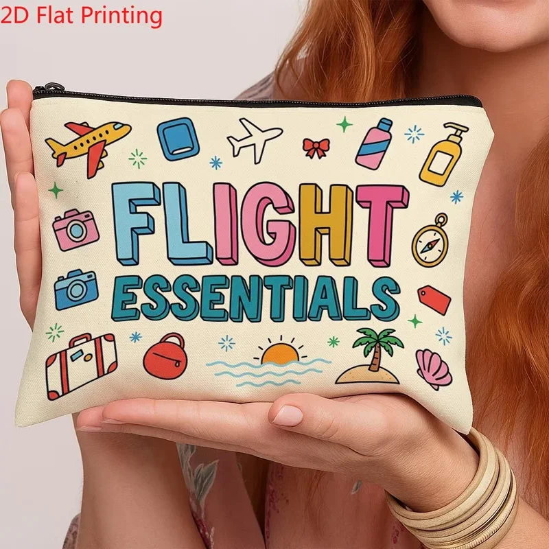 1Pc Cute Modern Foldable Travel Toiletry Bag with Flight Icon Illustration, Perfect Gift for Lovers for Wedding Vacation Camping
