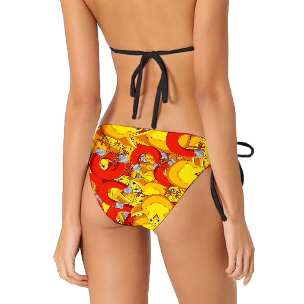 Cute and funny little yellow duck and chick print bikini fashion bikini set female backless sexy swimsuit set beach surfing