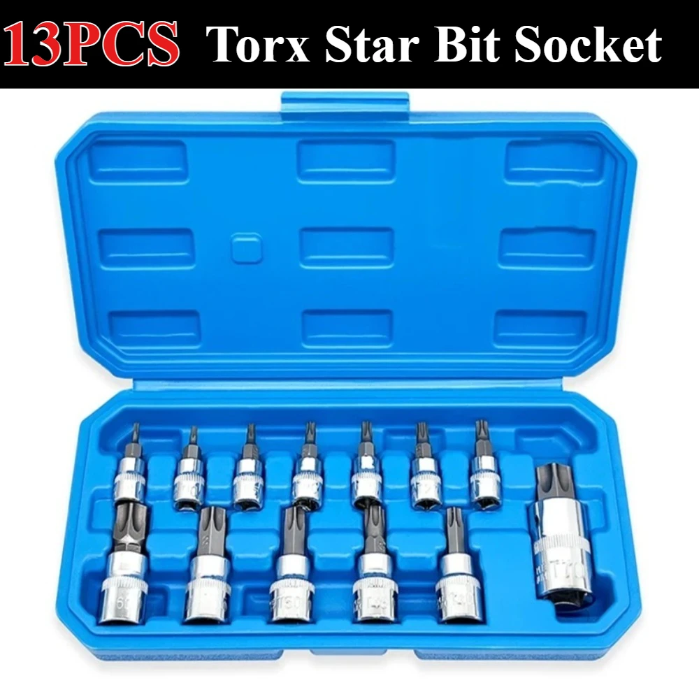 AliExpress 13PCS Torx Star Bit Socket Set 1/4 3/8 1/2 Drive Wrnech Head Professional Bicycle Car Mechanical Workshop Tools