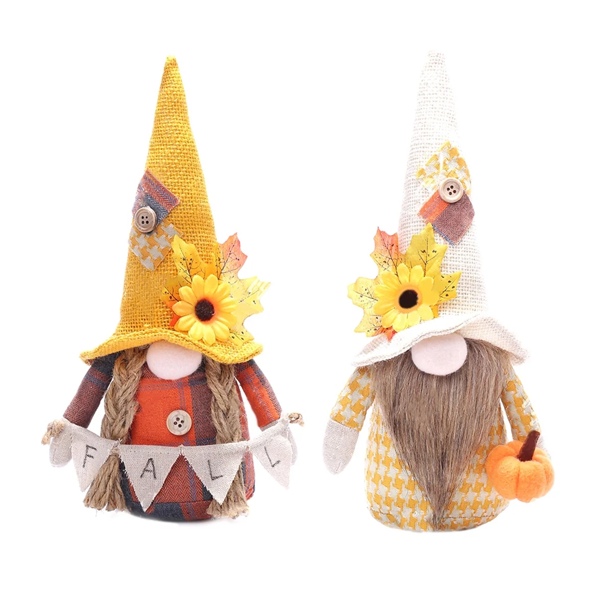 2PCS Fall Gnome Autumn Gnomes Plush with Sunflower Maple Leaf Hat Handmade Home Thanksgiving Day Gift