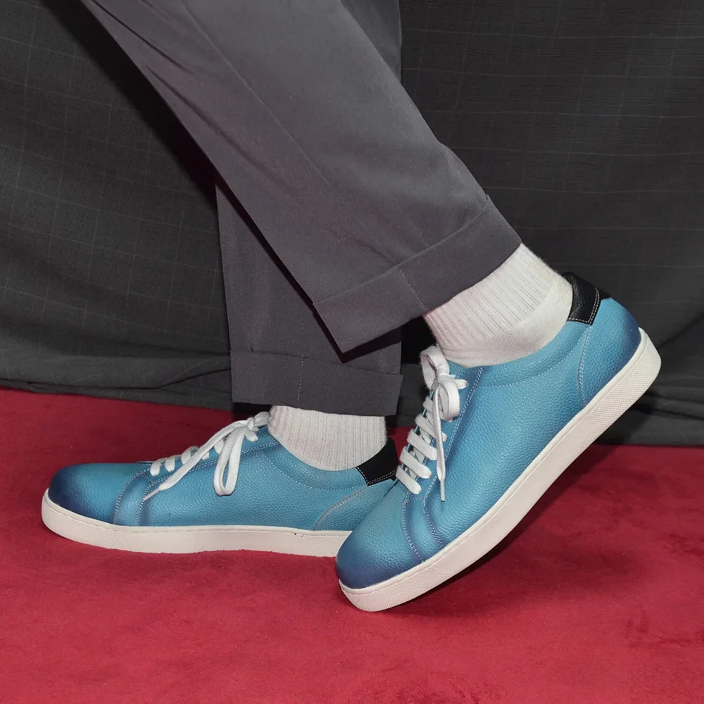 Luxury Designer Natural Leather Men\'s Skateboard Shoes Blue Lace Up Man Sneakers Daliy Casual Office Social Elegant Men Footwear