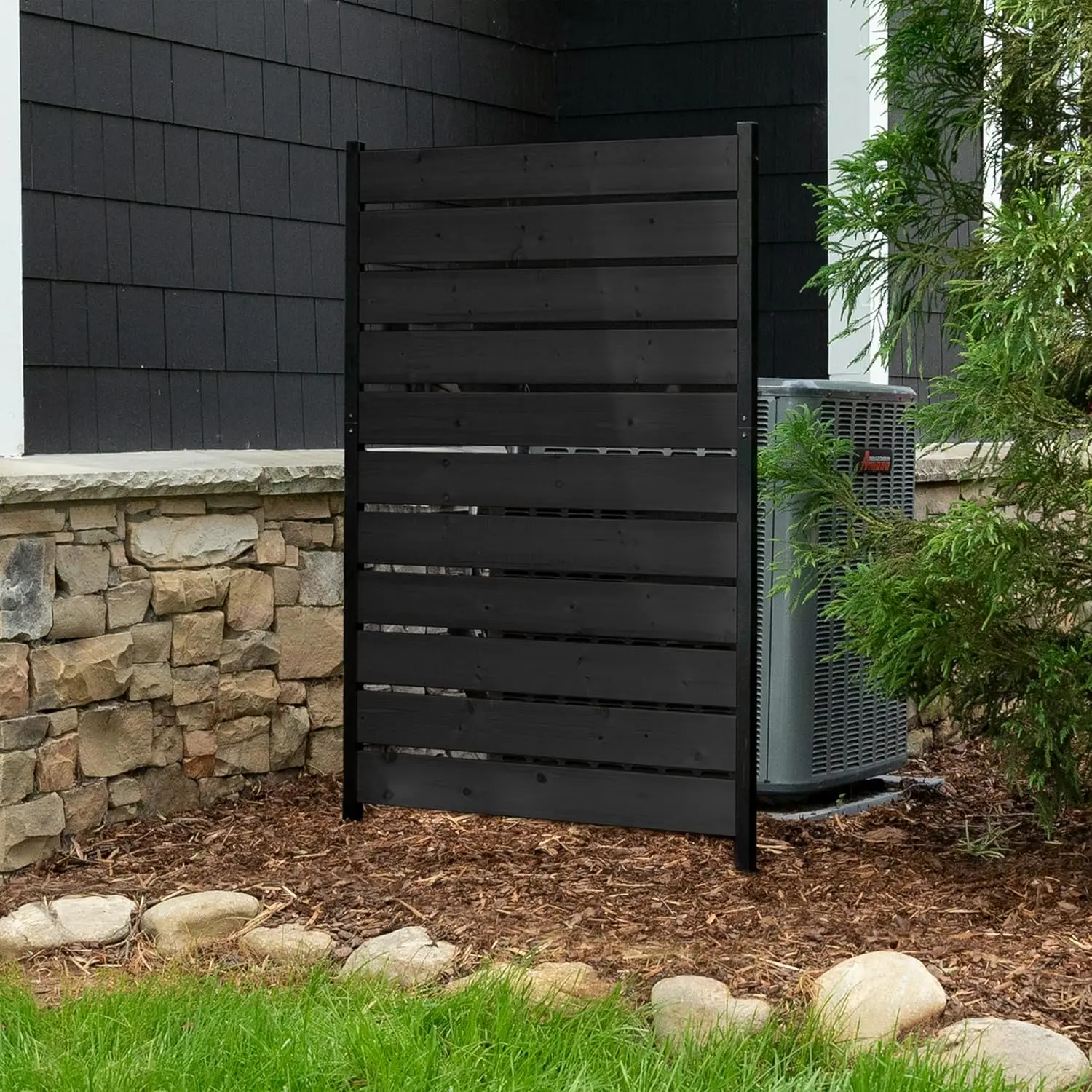 5ft H x 3.2ft W (1 Panel) No Dig Enclo Concord Charcoal Wood Privacy Screen, Great to Hide Trash Cans, Decorative Patio Screen,