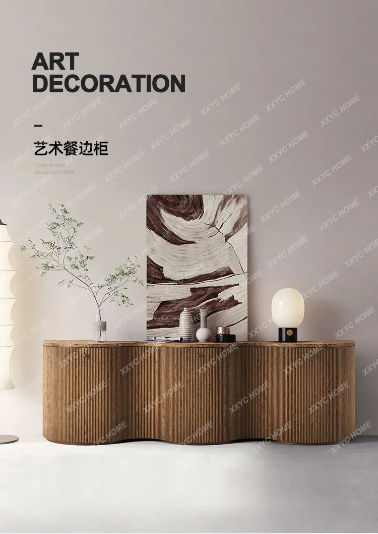 HMedieval solid wood dining side cabinet integrated wall storage, retro decorative cabinet ash wood multi-layer storage cabinet