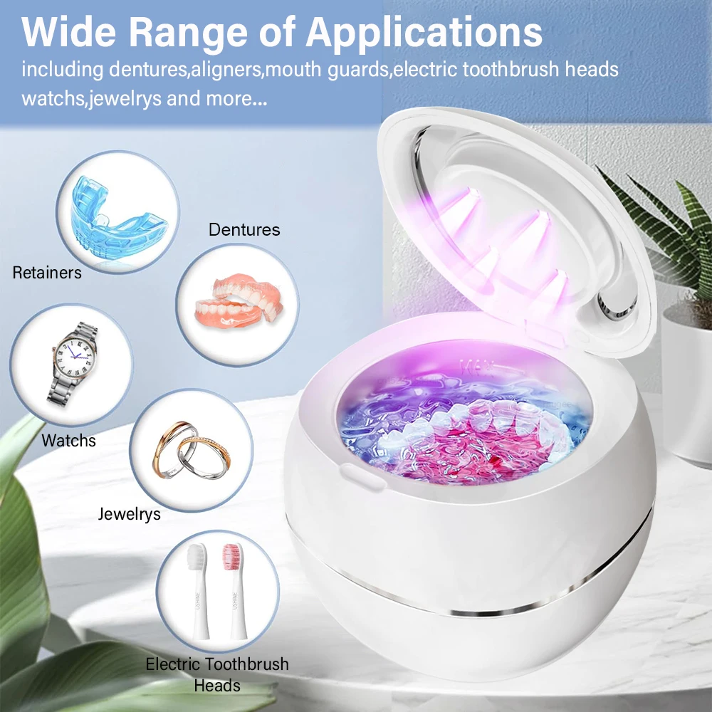 Limpiador ultrasónico UV para el hogar, máquina de limpieza de retenedores dentales, 42000HZ, para baño, joyería, dentadura