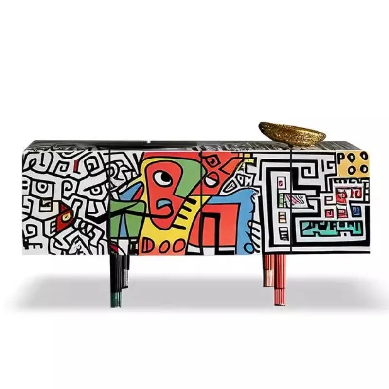 

Art graffiti painted decorative cabinet modern aesthetics high-end TV cabinet floor cabinet