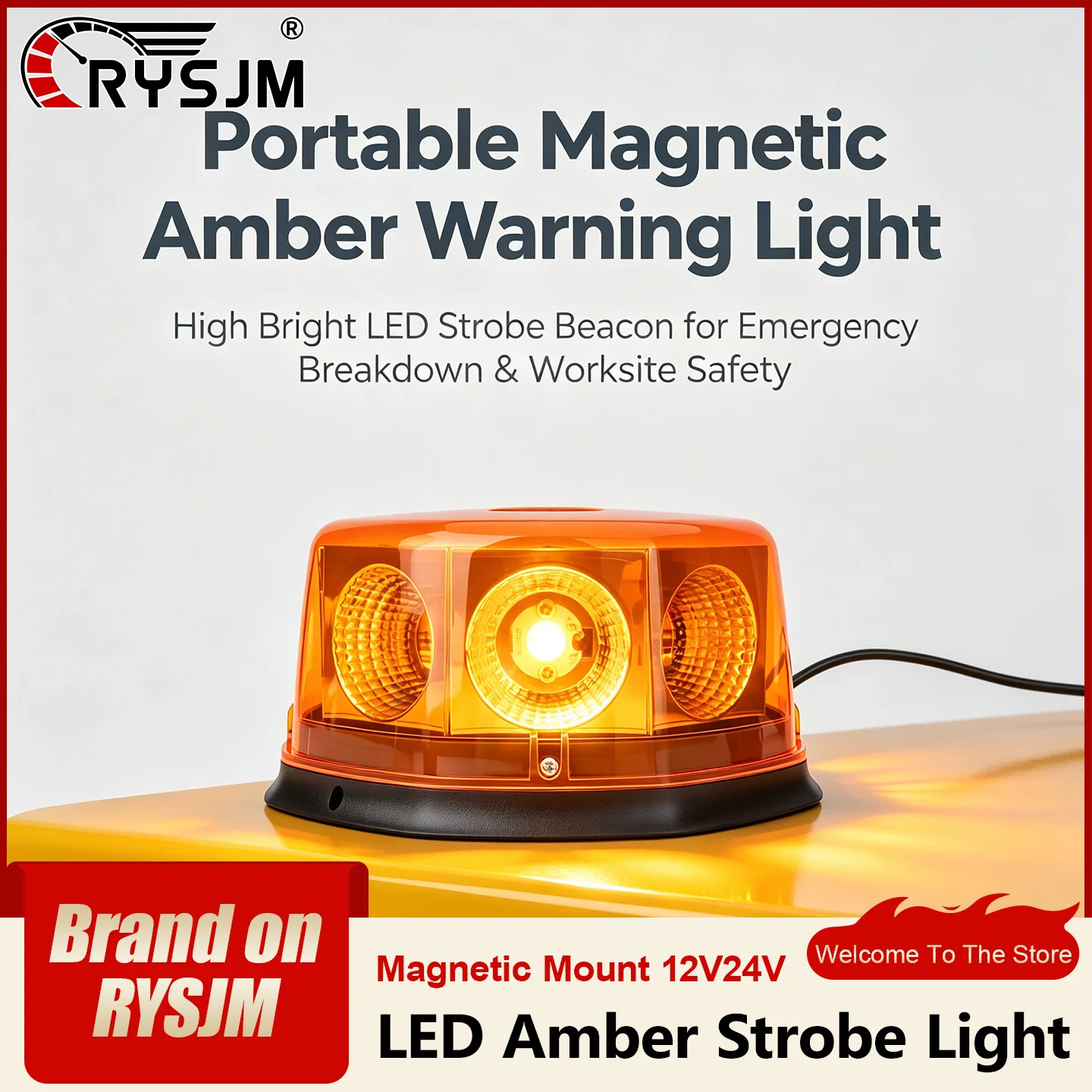 12V24V LED Amber Warning Beacon Light Magnetic Roof Mount Strobe Flashlight With Cigarette Lighter Switch For Car Truck Vehicle