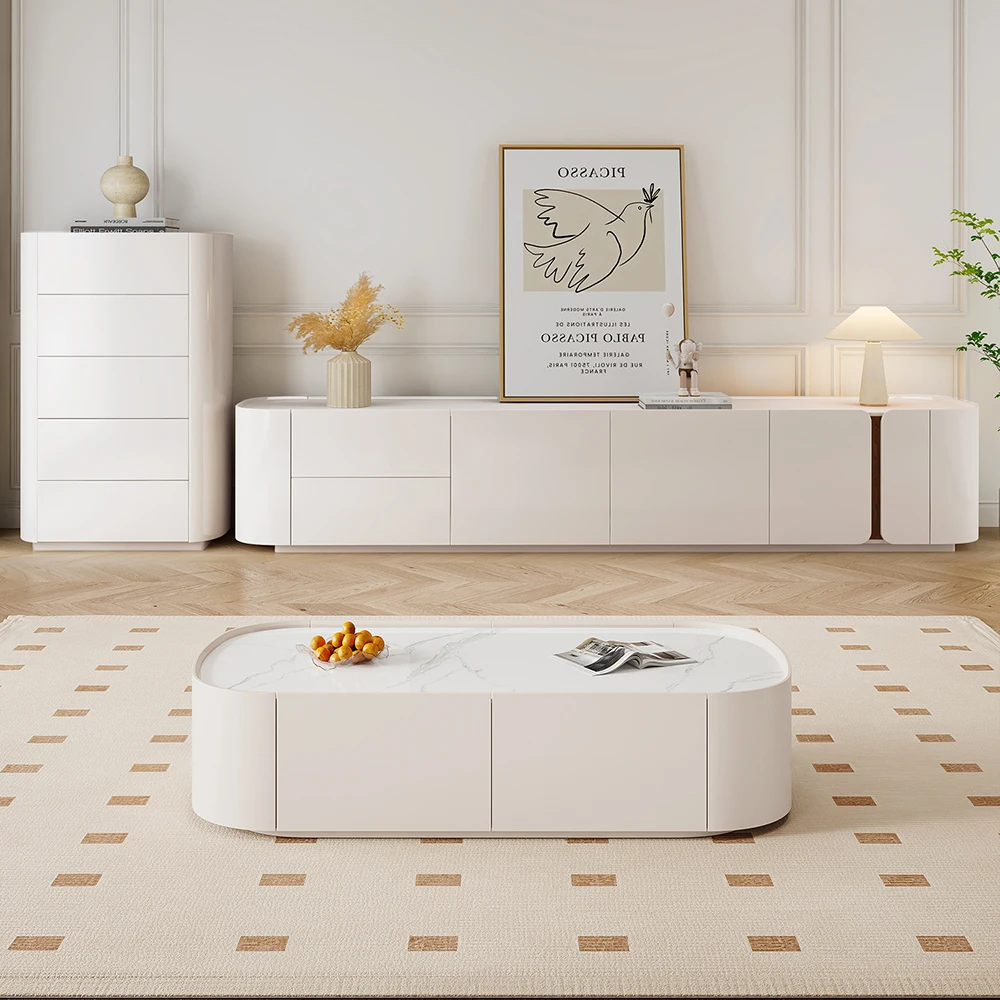 

Aesthetic Glossy Modern Tv Stand Luxury Round Design White Living Room Bedroom Furniture Stylish Home Decor Perfect Any Space