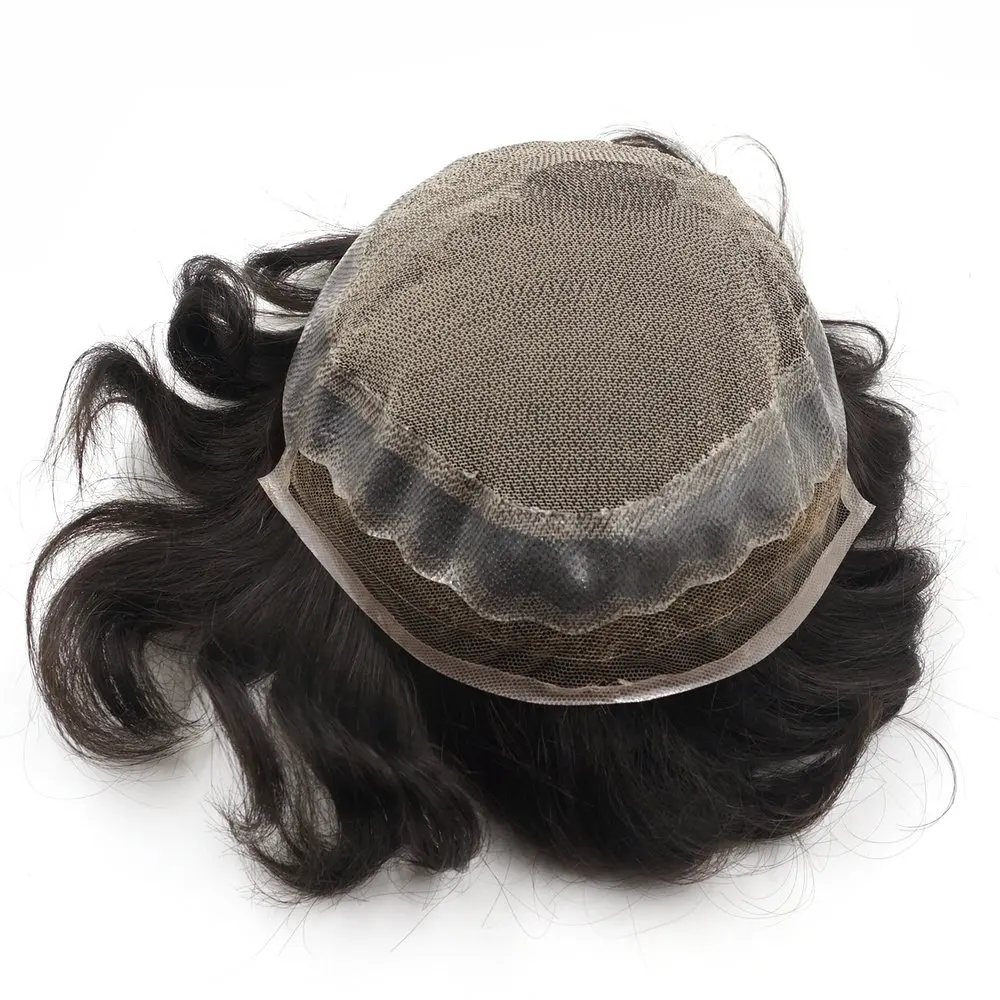 8x10 1B #   Peruca masculina de renda ajustável, preto natural, 100% sistemas de substituição de cabelo real, renda suíça frontal, densidade 130%