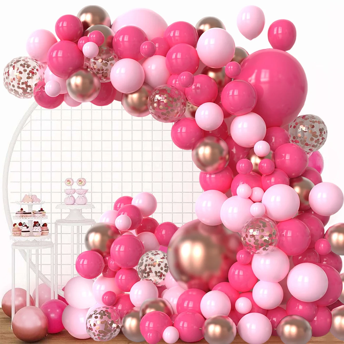 Hot Pink Rose Gold Balloons with Different Size for Birthday Baby Shower Princess Theme Wedding Girl Birthday Party Decorations