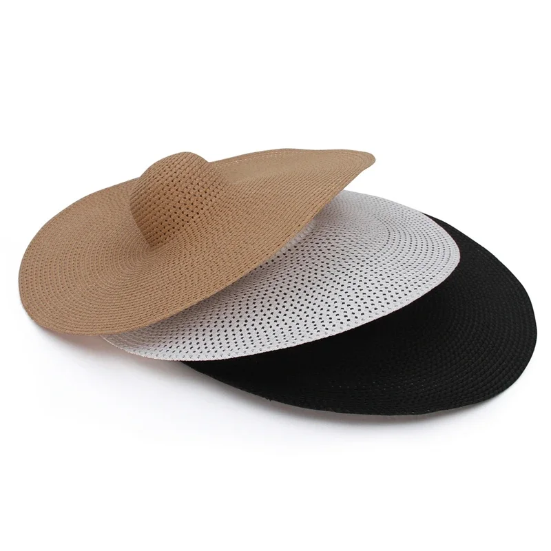 

25CM Elegant Women Large Brim Sun Hat Outdoor Travel Hollow Out UV Protection Derby Hat Summer Straw Hat