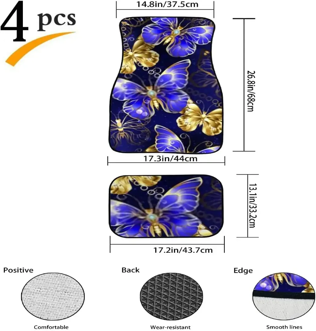 Car Floor Mats Composition Luxurious Sapphire Gold Jewelry Butterflies Print Design Carpet Car SUV Truck Floor Mats 4 Pcs, C