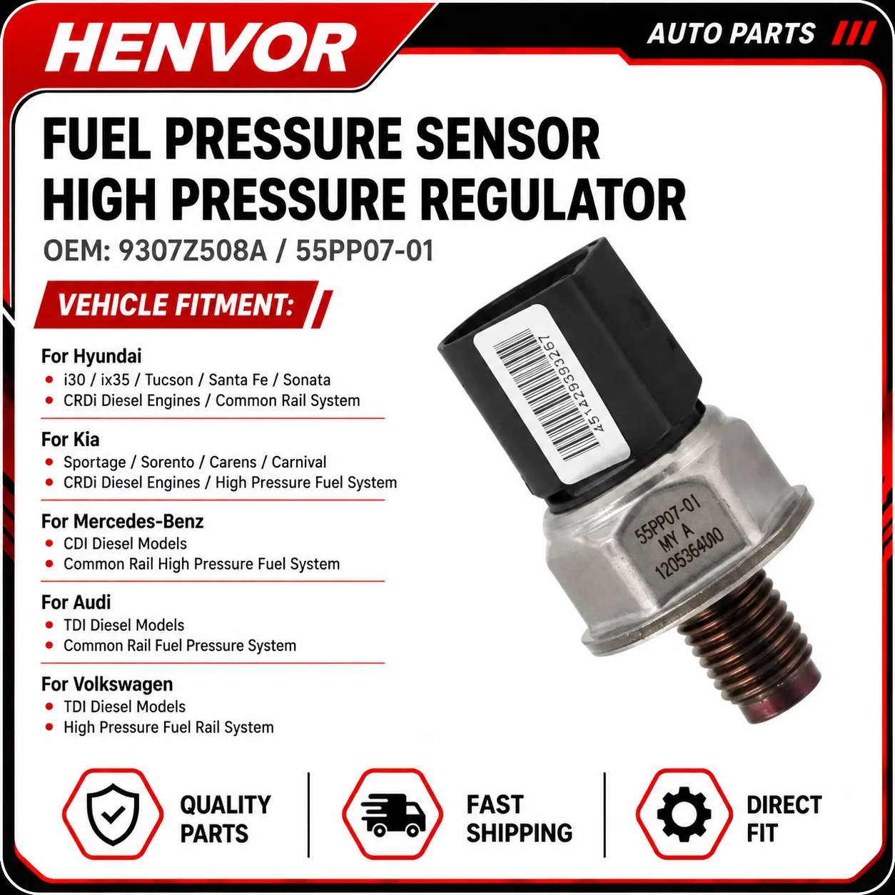 9307Z508A 55PP07-01 Fuel Pressure Sensor High Pressure Regulator For Hyundai Kia Mercedes Audi VW
