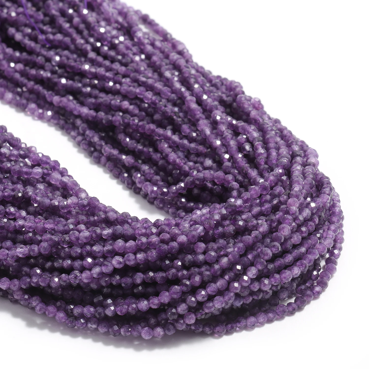 Großhandel Facettierte 3-4mm Naturstein Lila Amethyst Perlen Runde Kleine Lose Perlen für Schmuckherstellung DIY Armbänder Halsketten – Detail 1