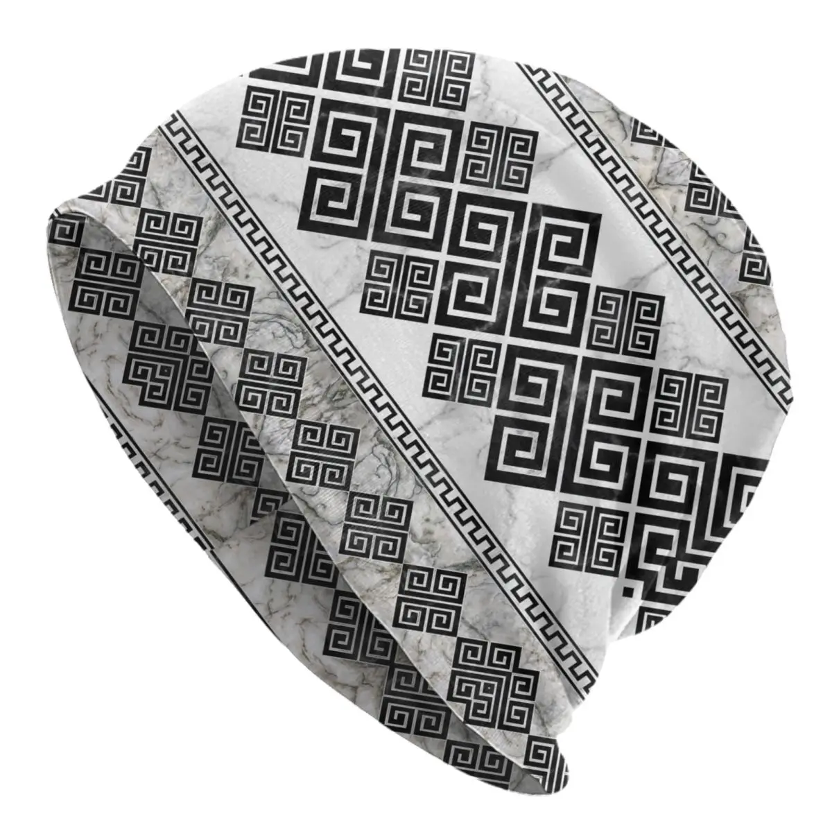 Greek Key Meander Beanie Cap Unisex Winter Warm Bonnet Femme Knit Hats Outdoor Black and White Marble Skullies Beanies Hats