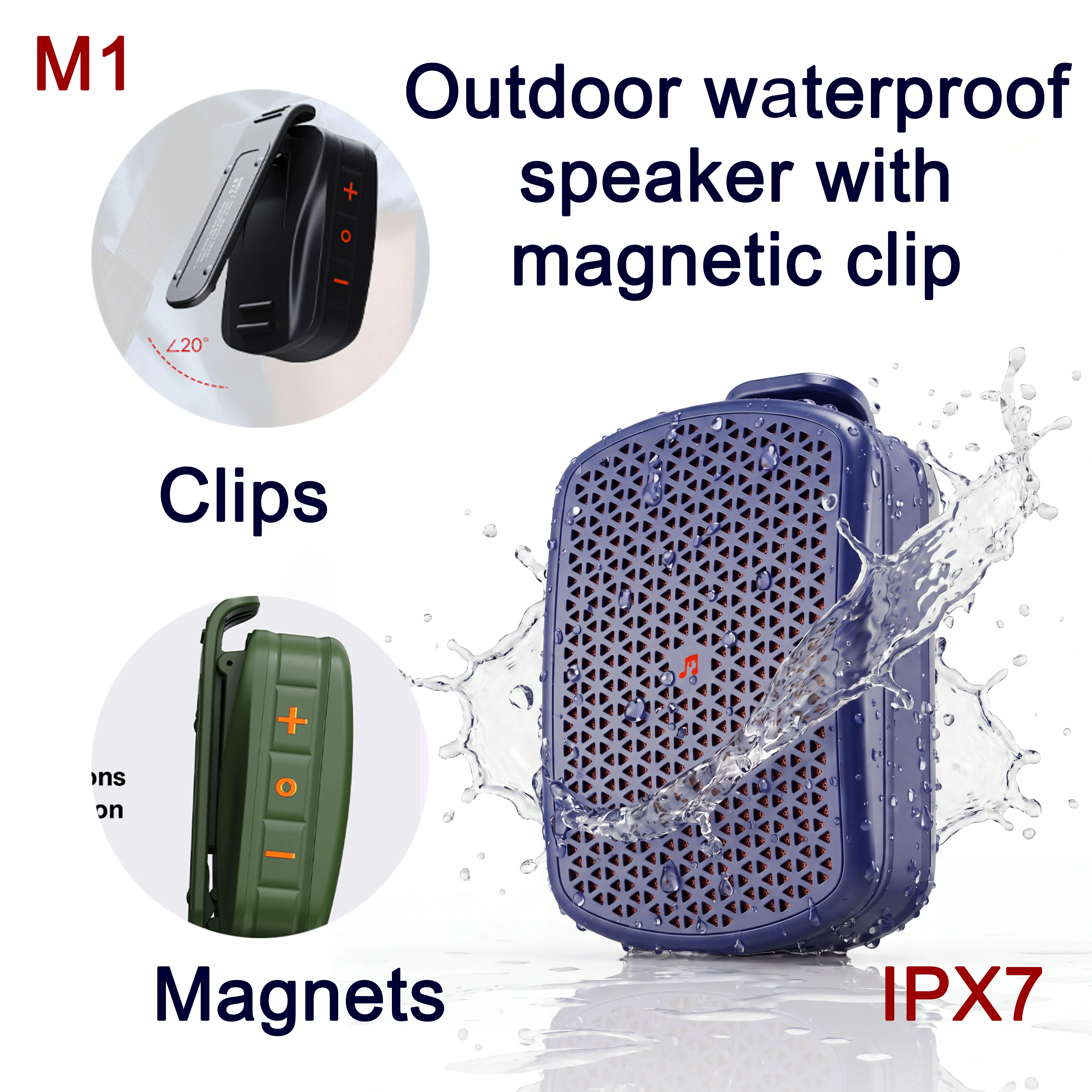 Portable Magnetic Clip Bluetooth Speaker Waterproof Wireless Outdoor Soundbox for Fitness Hiking Cycling Camping