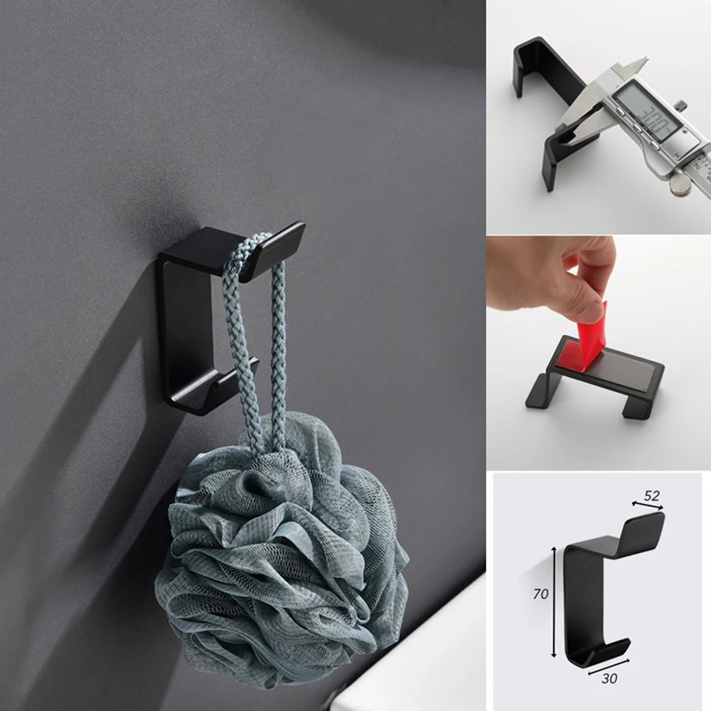 Aluminum Bathroom Hardware Sets Black Robe Hook Free Punch Towel Holder Toilet Paper Holder Ceramic Holder Hair Dry Holder