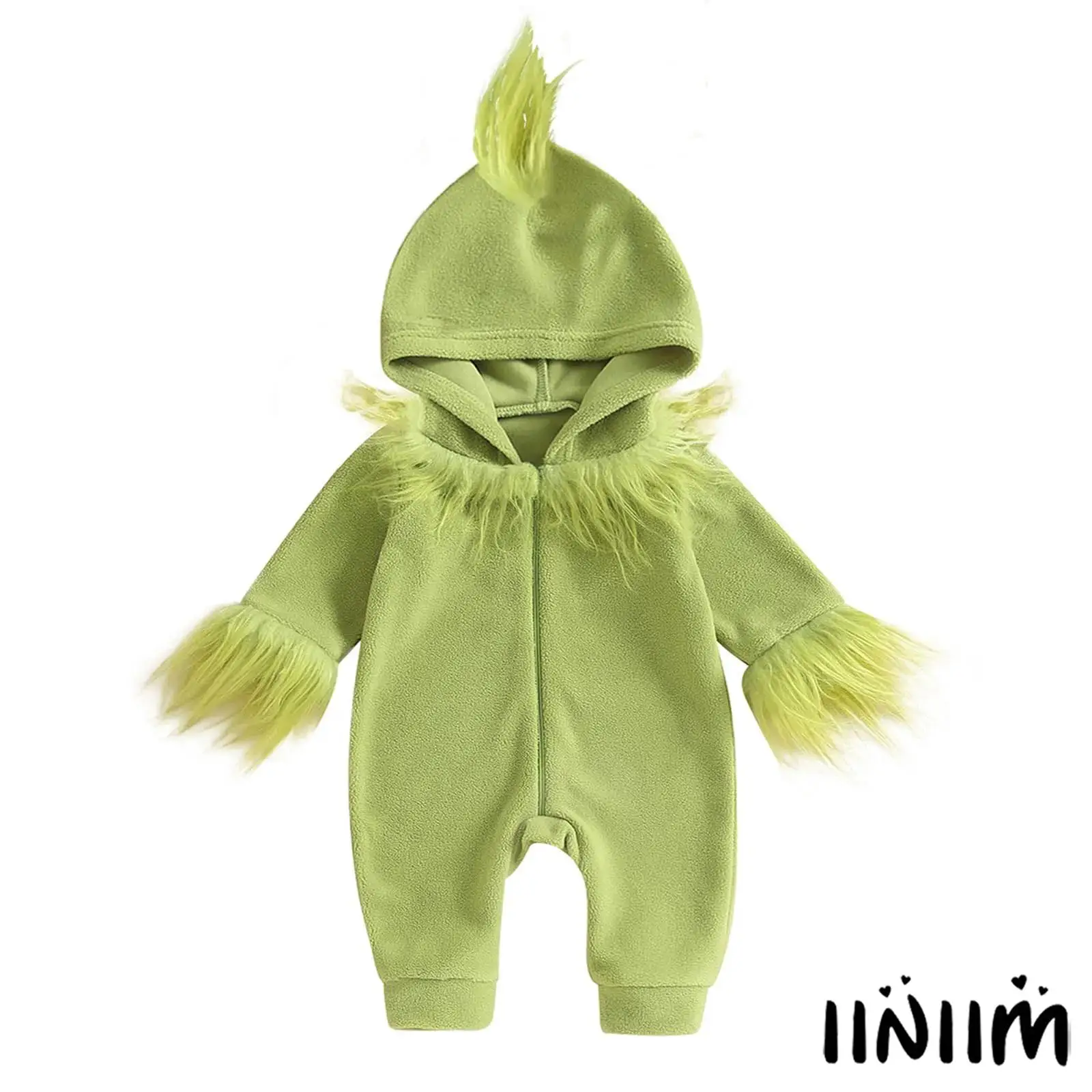 

Toddler infant Baby Boys Girls Fleece Hooded Romper Halloween Cute Animal Costume Long Sleeve Zipper Faux Fur Trim Jumpsuit