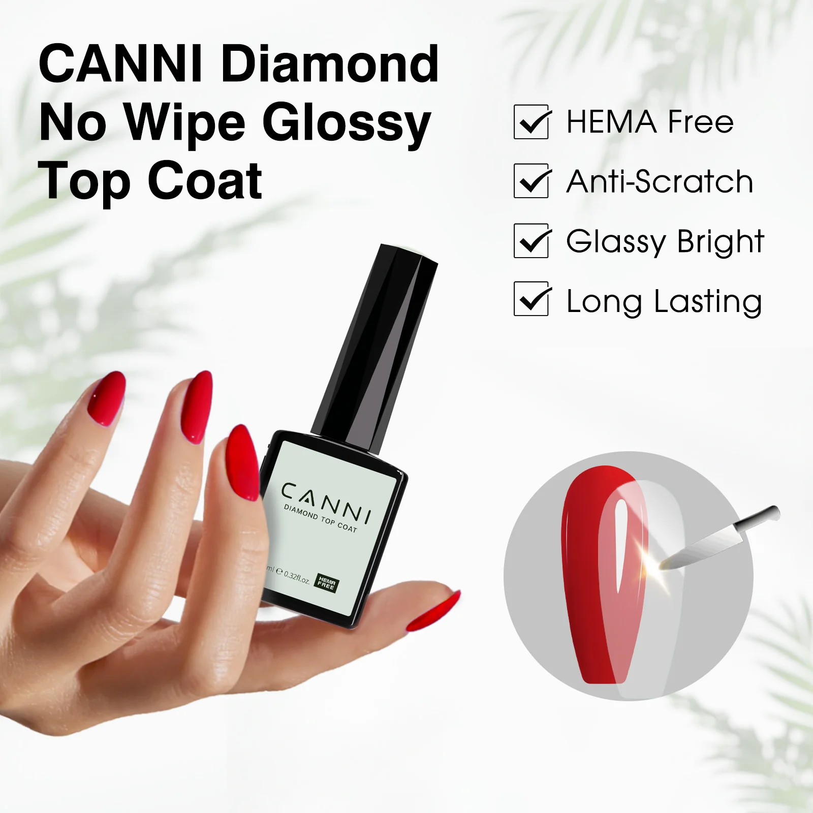 CANNI Super Glossy Diamond Nowipe Top Coat 9ml HEMA FREE Nail Gel Polish Soak Off UV LED Semi Permanent Long Wear Top Coat