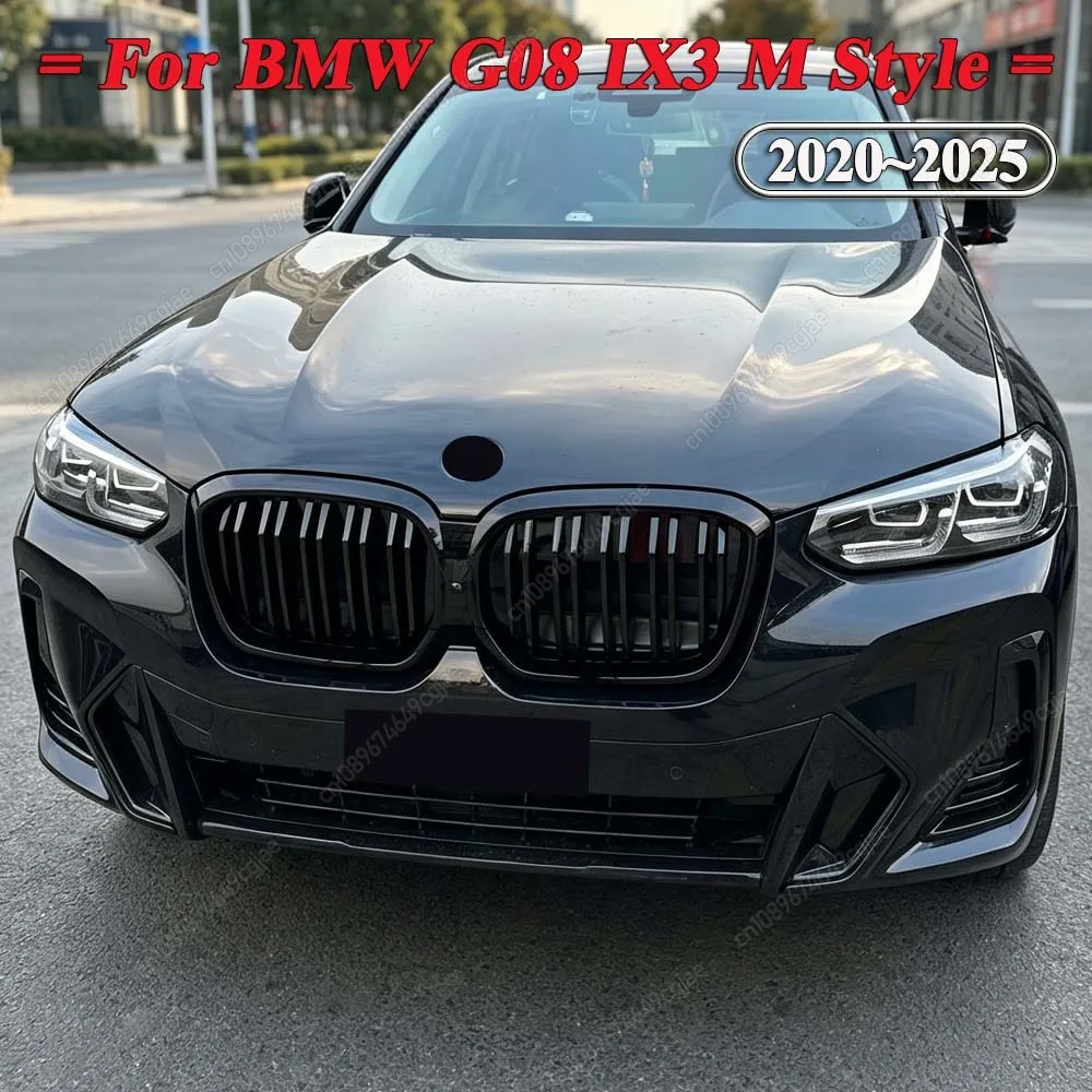 For BMW IX3 G08 2020-2025 Tuning Car Front Bumper Kidney Racing Grill Dual Slat M Style Glossy Black ABS Replacement Grille Kits