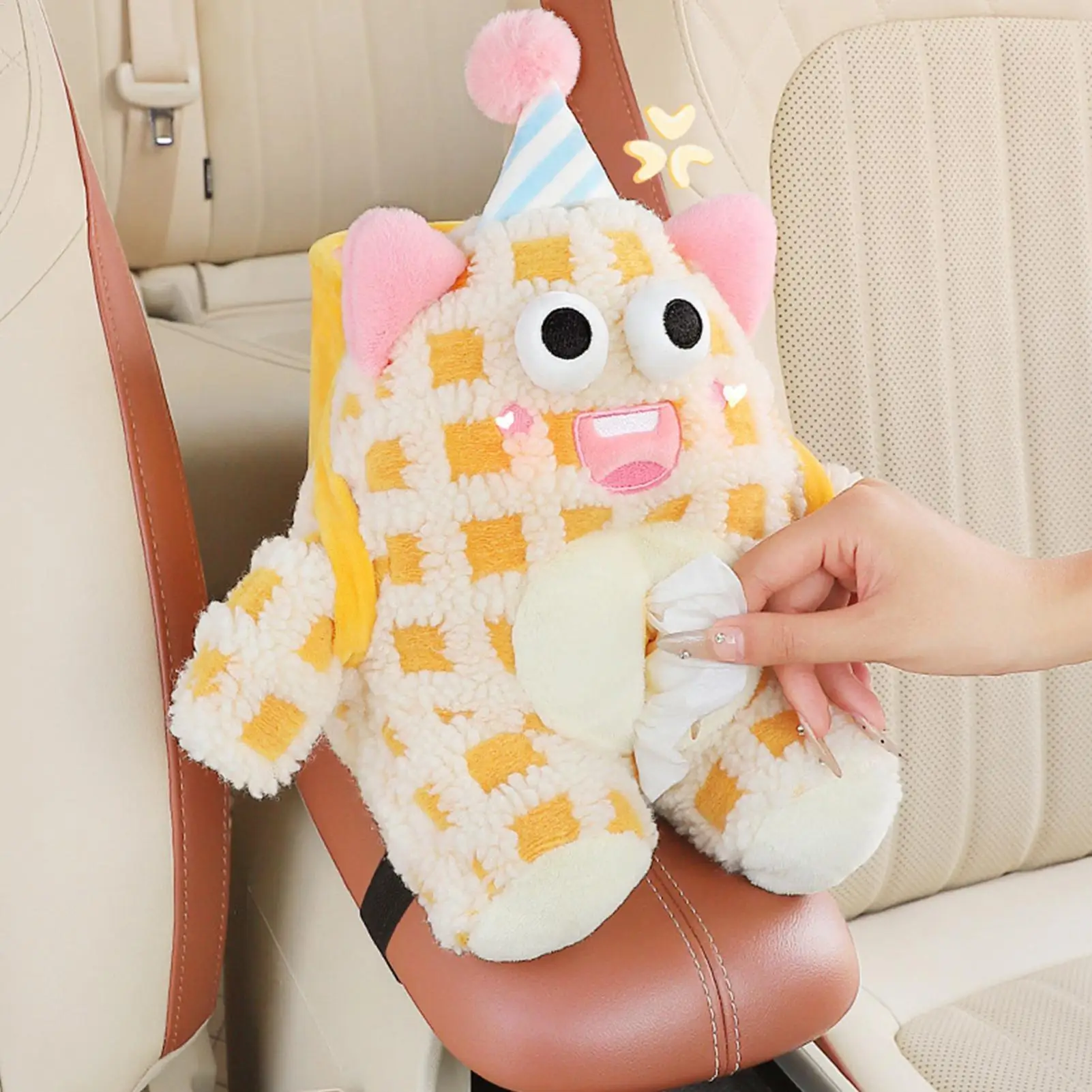 

Автомобильный мусорный бак, мультяшный плюшевый противоскользящий мультяшный мусорный бак, держатель для салфеток в автомобиле для автофургона, внедорожника, седана, грузовика, автомобильной дорожной поездки, путешествий