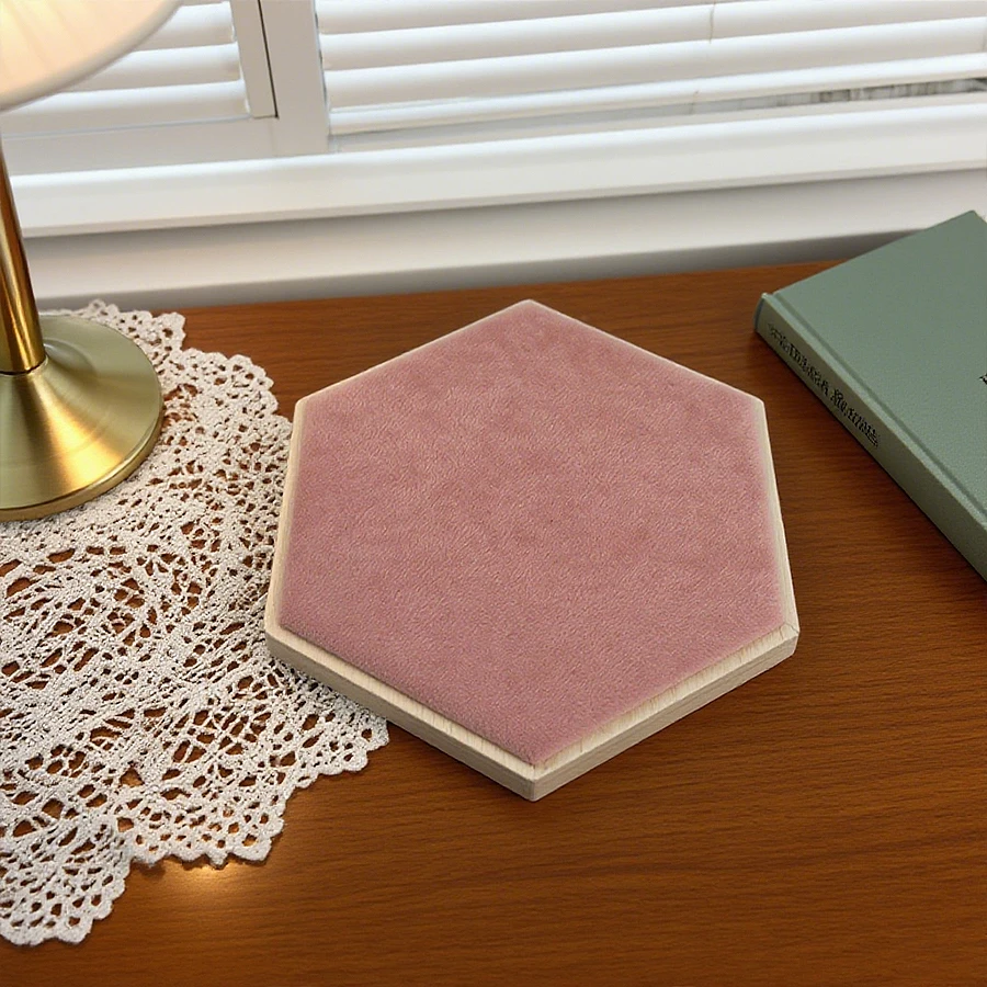 Hexagonal jewelry display stand, used for organizing and storing bracelets and necklaces.