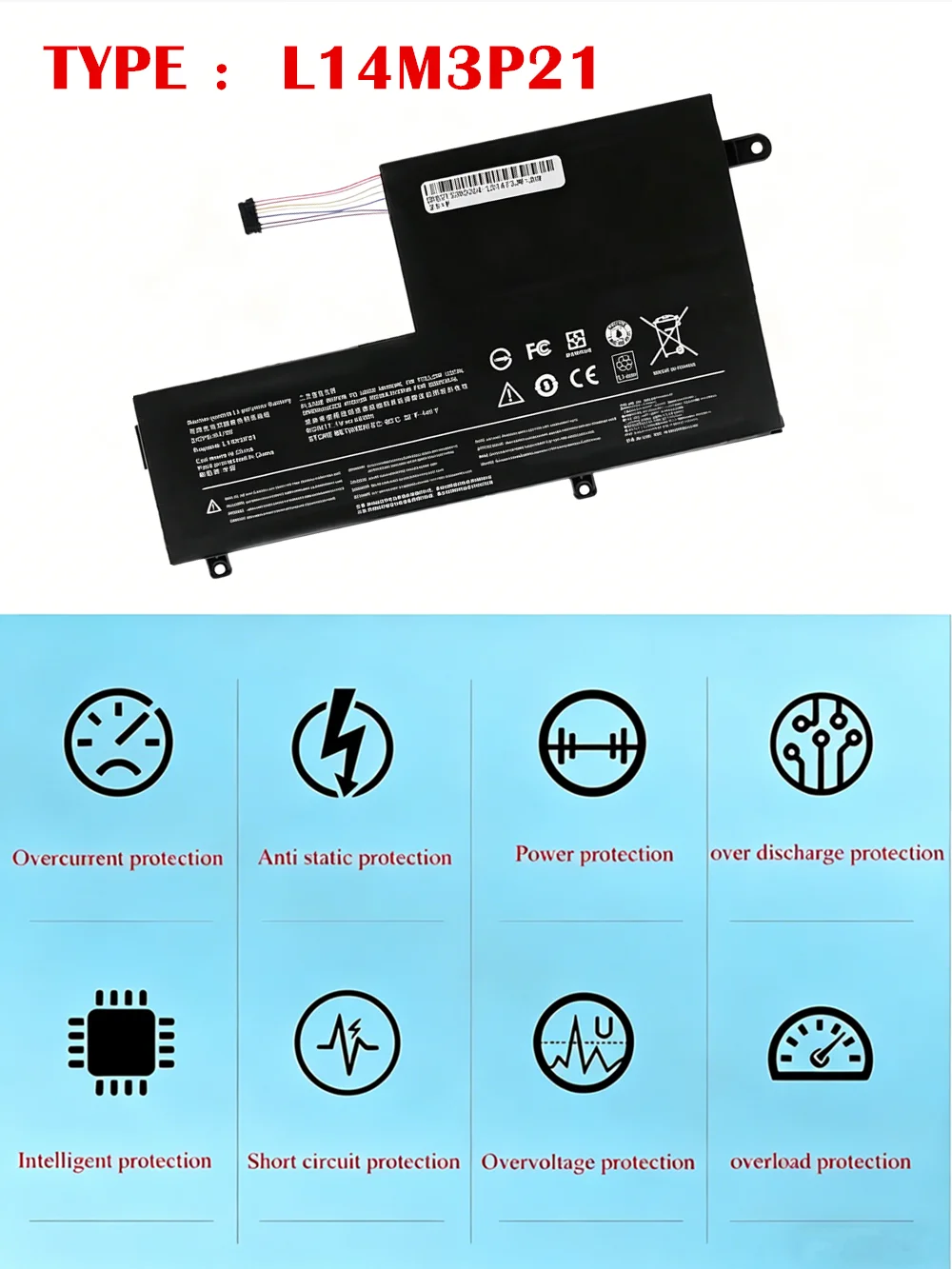 L14M3P21 L14L3P21 Laptop Battery for Lenovo Yoga 500-14ISK  510S Edge 2-1580 FLEX 3-1570