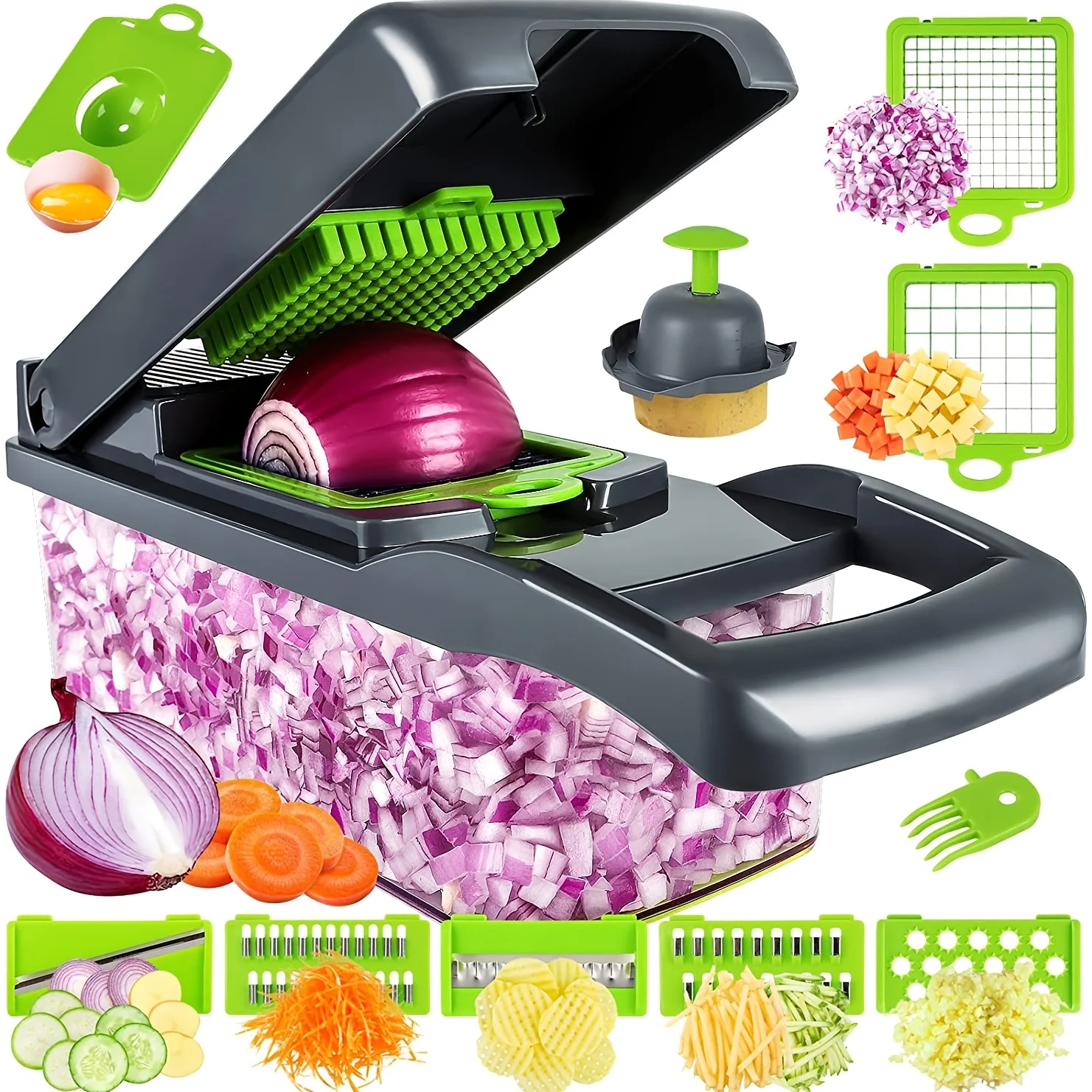 Mueller Pro-Series 16-in-1, Onion Mincer Chopper, Vegetable Chopper, Cutter, Dicer, Egg Slicer with Container