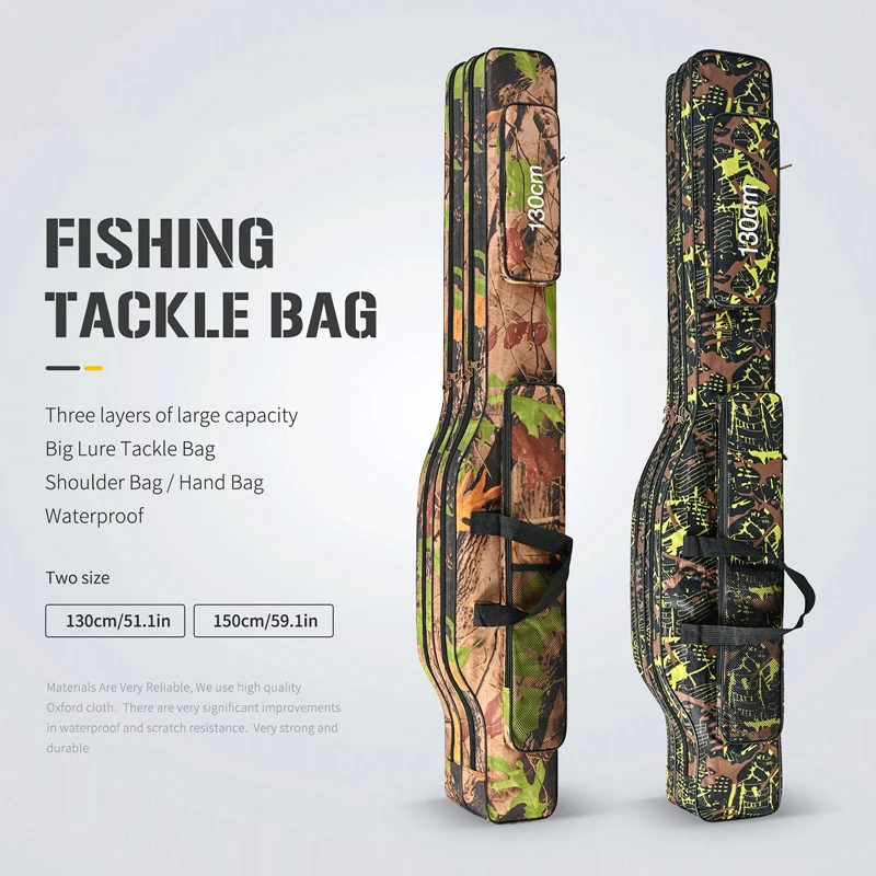 1.3m/1.5m 2-layer Foldable Large Belly Sea Fishing Bag Double Shoulder Fishing Rod Bag Outdoor Storage Tool Kit For Fishing