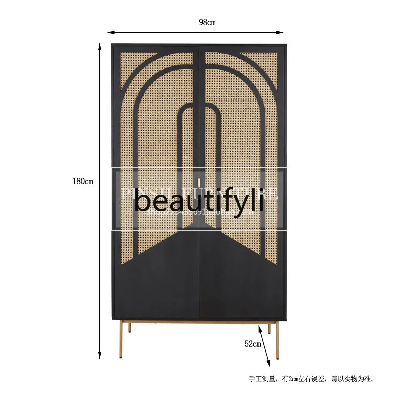 Nordic light luxury solid wood rattan wardrobe bedroom storage cabinet Japanese-style homestay double door locker