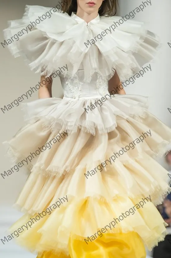 Fashion Mix Colors Mesh Prom Gowns Puffy Ruffles Tueres A line Celebrity Party Dress Floor Length Tulle Pageant Dresses