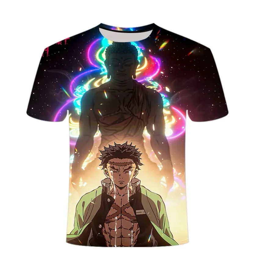 2025 Summer New Short-sleeved Anime Ghost Annihilation Blade Image Peripheral Elements Style Boy Girl Children Adult Top