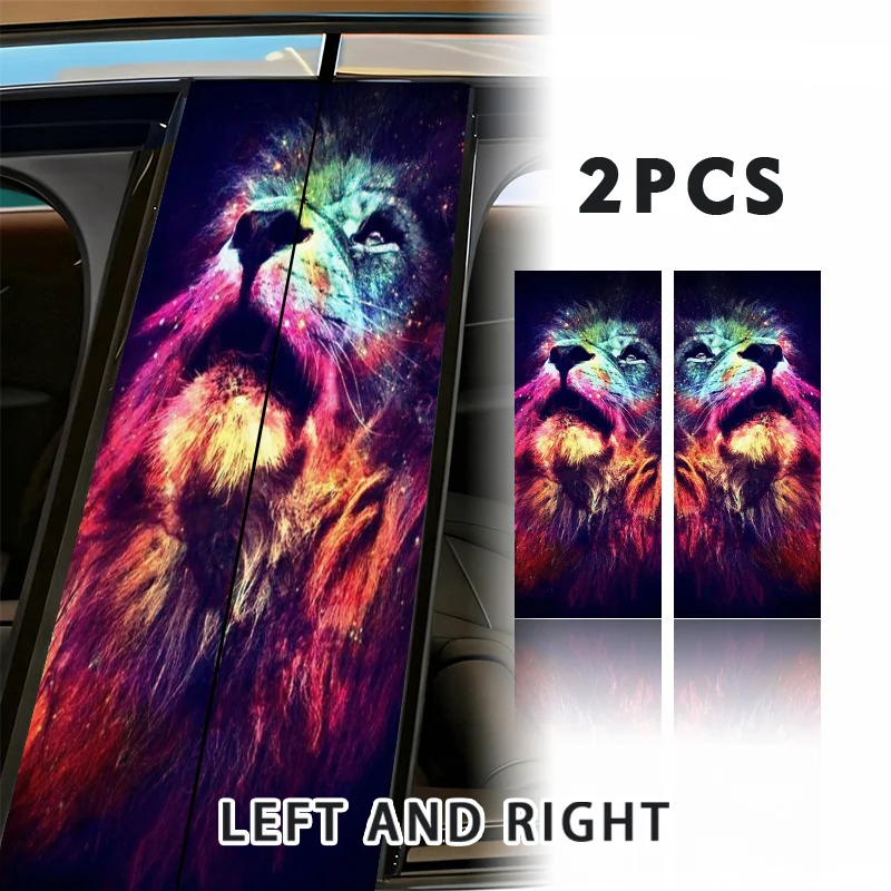 

2 автомобильные наклейки, включая наклейку с изображением льва крупным планом и узором в виде туманности, водонепроницаемые самоклеящиеся автомобильные наклейки, подходящие для использования.