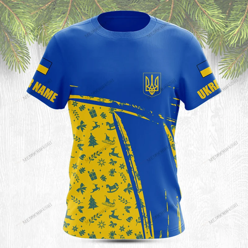 Customized Summer Casual Ukraine Flag Christmas Graphic Camo T-shirts Unisex Fashion Jersey Loose Vintage Short Sleeve Pullover