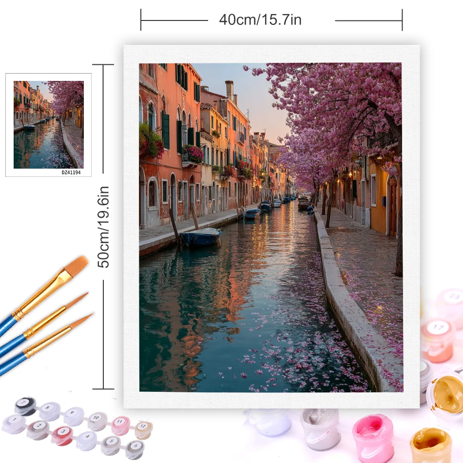 CHENISTORY Paint By Numbers For Adults Cherry Blossom Coloring by Numbers Kit Landscape HandPainted Gift Acrylic Paints Diy Idea