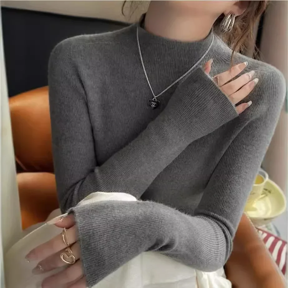 

Осень-зима женский утолщенный шерстяной вязаный свитер с высоким воротником зимняя теплая внутренняя одежда топ с длинными рукавами из полиэфирного волокна