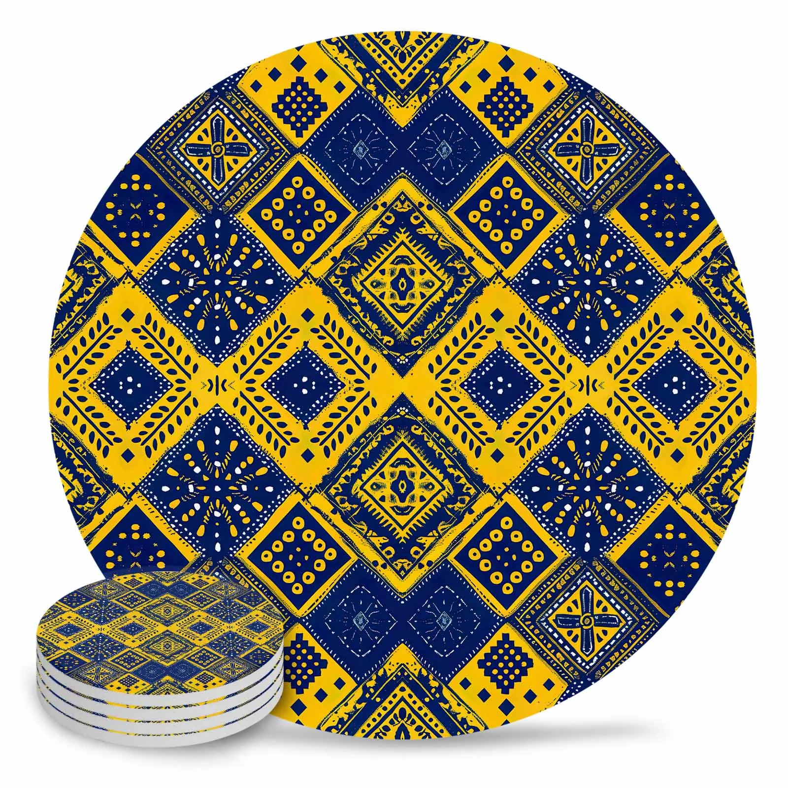 Diamond Hand Drawn Dots Ceramic Coaster Set Kitchen Table Round Placemat Luxury Decor Coffee Tea Cup Coasters