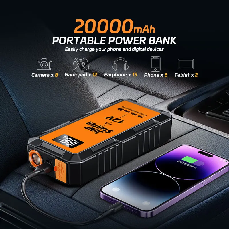 

Car Jump Starter Power Bank Portable 150PSI Air Pump Car Battery Emergency Boosters Starting Device Car Starter 2025