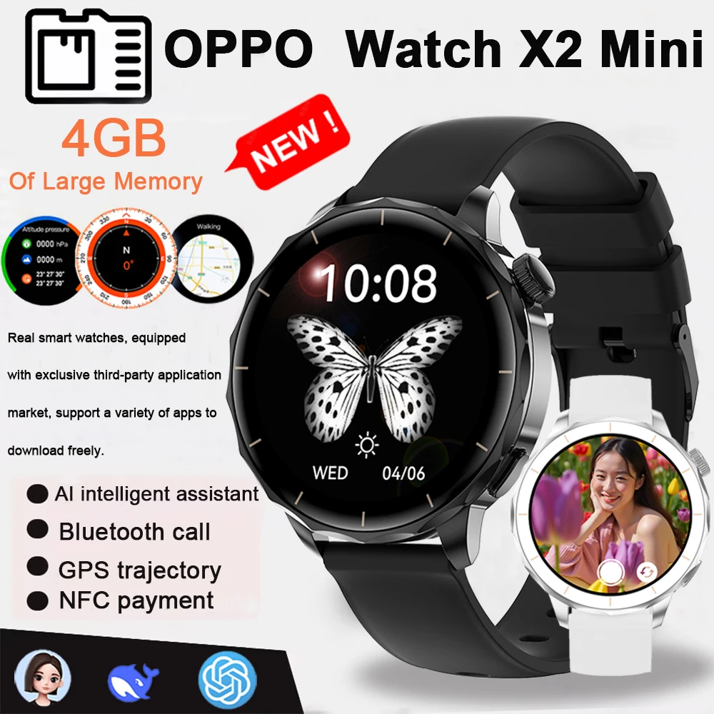 

OPPO Watch X2 Mini Smartwatch HD AMOLED 4 ГБ Плеер памяти Bluetooth Обмечание сети Приложение Магазин Чат GPT Smart AI Часы Мужчины Женщины